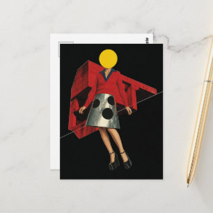 Vrouw Met de Gele Cirkel Als Hoofd Surrealistisch Briefkaart