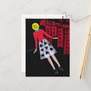 Vrouw Met de Gele Cirkel Als Hoofd Surrealistisch Briefkaart