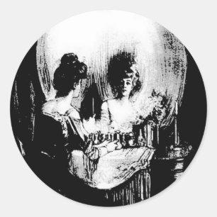 Vrouw met de volle kracht in de spiegel ronde sticker