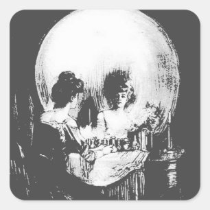 Vrouw met de volle kracht in de spiegel vierkante sticker