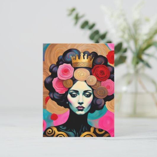 Vrouw met een gouden kroon briefkaart (Staand voorkant)