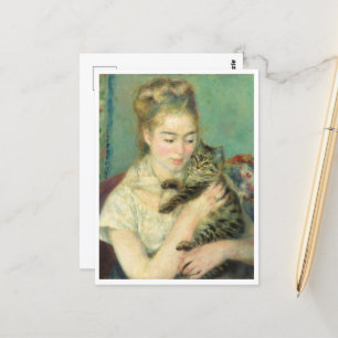 Vrouw met een Kat door Auguste Renoir Briefkaart