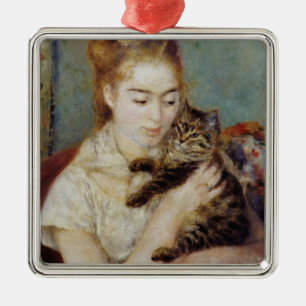 Vrouw met een Kat van Pierre-Auguste Renoir Metalen Ornament