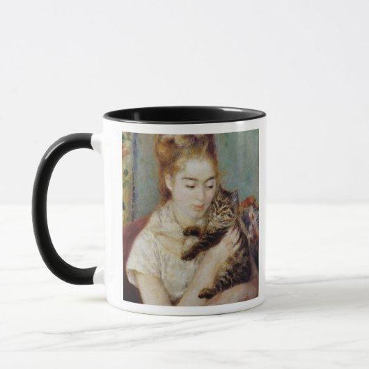 Vrouw met een Kat van Pierre-Auguste Renoir Mok (Links)