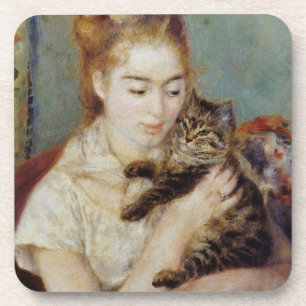 Vrouw met een Kat van Pierre-Auguste Renoir Onderzetter