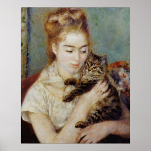 Vrouw met een kat van Pierre-Auguste Renoir Poster