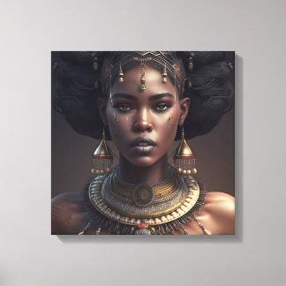 Vrouw met een ketting en oorbellen zwart Afrika Canvas Afdruk