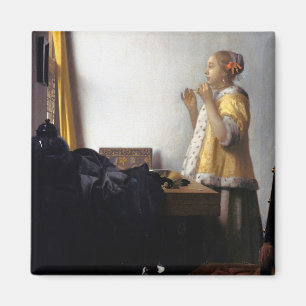 Vrouw met een Ketting van Pearl, Johannes Vermeer Magneet