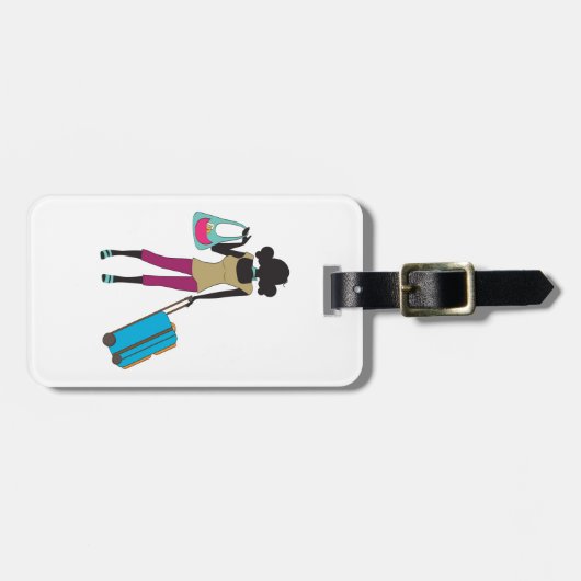 Vrouw met een koffer bagagelabel (Voorkant horizontaal)