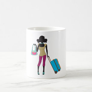 Vrouw met een koffer koffiemok