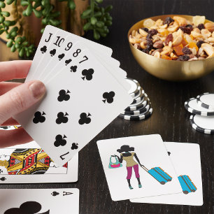 Vrouw met een koffer pokerkaarten