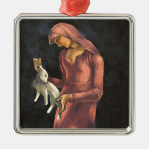 Vrouw met een Konijn Metalen Ornament