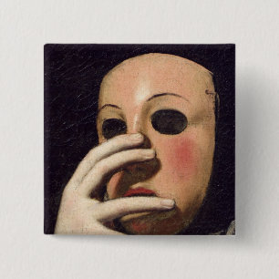 Vrouw met een Masker Vierkante Button 5,1 Cm