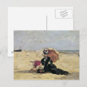 Vrouw met een Parasol op het Strand, 1880 Briefkaart (Voorkant / Achterkant)
