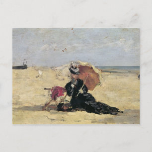 Vrouw met een Parasol op het Strand, 1880 Briefkaart