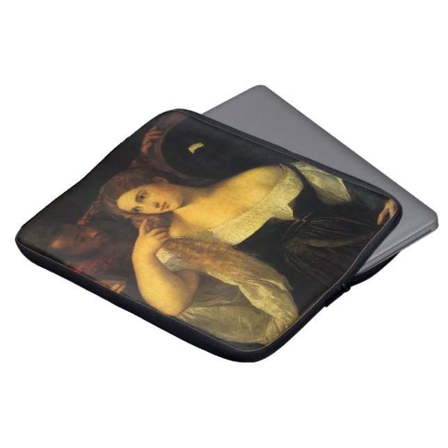 Vrouw met een spiegel van tiaan,  renaissance laptop sleeve (Voorkant top)