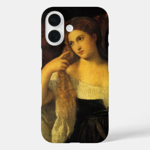 Vrouw met een spiegel van Titian, antieke Renaissa iPhone 16 Hoesje