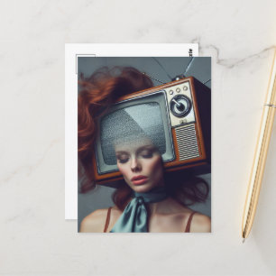  vrouw met een tv op haar hoofd briefkaart