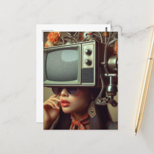  Vrouw Met Een TV Op Haar Hoofd Steampunk Briefkaart