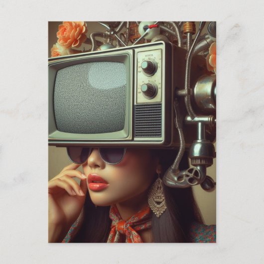 Vrouw Met Een TV Op Haar Hoofd Steampunk Briefkaart (Voorkant)