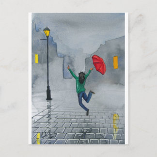 VROUW MET EEN UMBRELLA BRIEFKAART