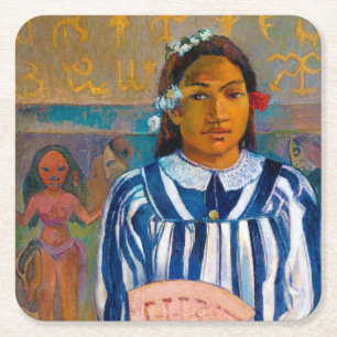 Vrouw met een waaier, Gauguin Vierkante Kartonnen Onderzetter