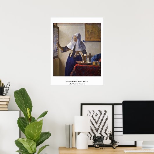 Vrouw met een waterpitcher. Door Johannes Vermeer Poster (Thuiskantoor)