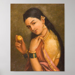 Vrouw met fruit van Raja Ravi Varma Poster