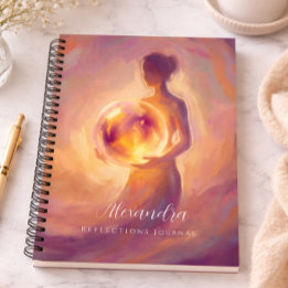 Vrouw met gepersonaliseerde reflecties van licht notitieboek