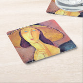 Vrouw met groot Pet, Modigliani Vierkante Kartonnen Onderzetter (Schuin)