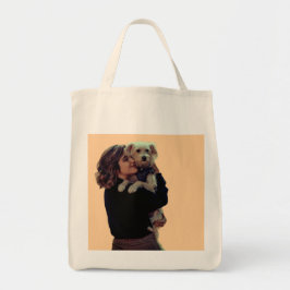 Vrouw met haar schattige hond tote bag