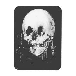 Vrouw met Halloween-schedelreflectie in spiegel Magneet