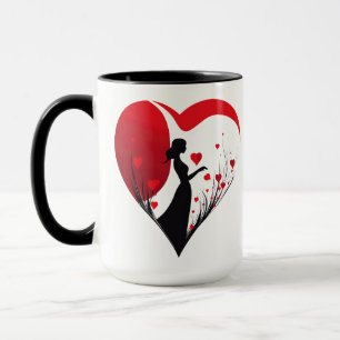 Vrouw met harten in rode en zwarte Mok