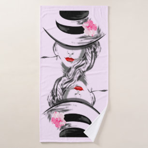 Vrouw met hoed Roze badhanddoek