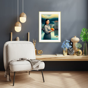 Vrouw met karper - canvas kunst afdrukken poster