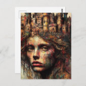 Vrouw met kasteel op haar hoofd briefkaart (Voorkant / Achterkant)