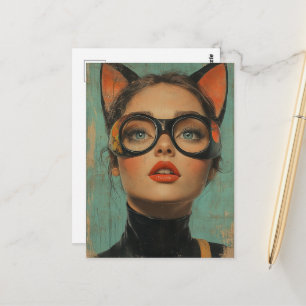 Vrouw met kattenoren briefkaart