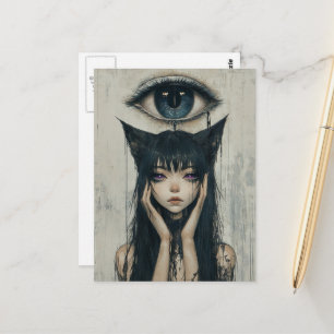 Vrouw Met Kattenoren Surrealistisch Oog Briefkaart