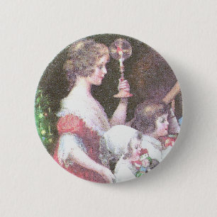 Vrouw met kerst met haloed Candle Vintage Ronde Button 5,7 Cm