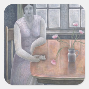 Vrouw met kleine beker 2007 vierkante sticker