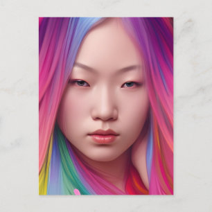Vrouw met kleurrijk haar briefkaart