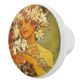 Vrouw met Lilies Keramische Knop (Rechts)