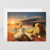 VROUW MET LION FANTASY BRIEFKAARTEN (Voorkant / Achterkant)