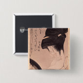 Vrouw met make-up vierkante button 5,1 cm (Voorkant /achterkant)