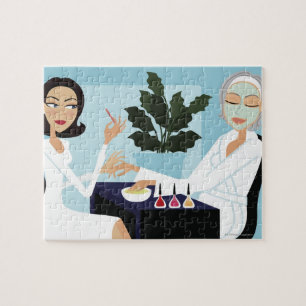Vrouw met manicure en gelaatstrekken in de spa legpuzzel