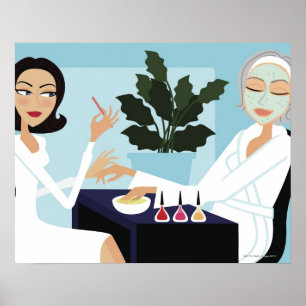 Vrouw met manicure en gelaatstrekken in de spa poster