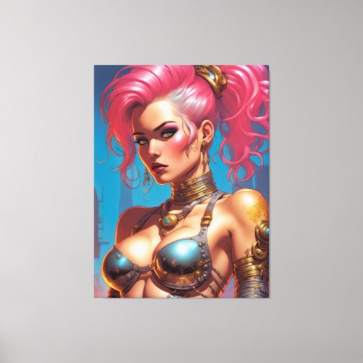 Vrouw met mooi roze haar canvas afdruk (Voorkant)