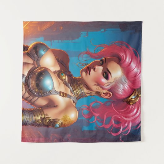 Vrouw met mooi roze haar wandkleed (Voorkant (horizontaal))