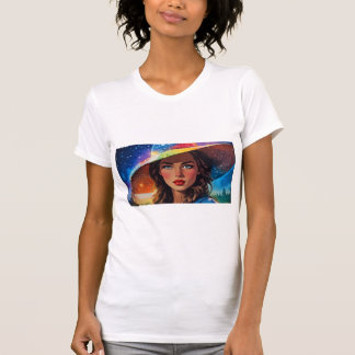 Vrouw met onconventionele schaar t-shirt