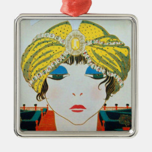 VROUW MET ORIENTAAL GEEL TURBAN METALEN ORNAMENT